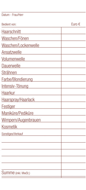 Bedienungsblöcke lose (40 Blatt)