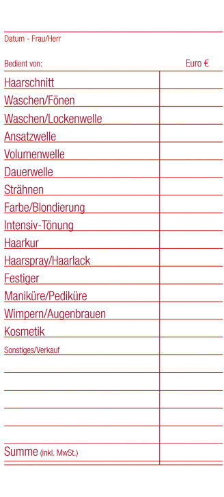 Bedienungsblöcke lose (40 Blatt)