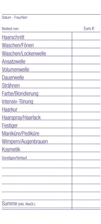 Bedienungsblöcke lose (40 Blatt)