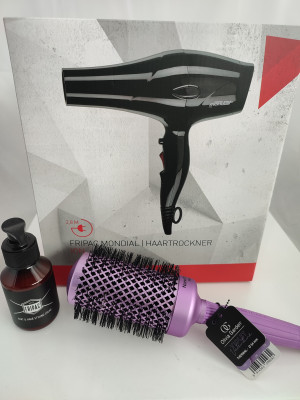 Fripac Medis Mondial Haartrockner Ion SUPERLEICHT 1900W + Gratis  lila grosse Rundbürste und Bart/Haarcreme