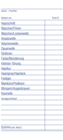 Bedienungsblöcke lose (40 Blatt)