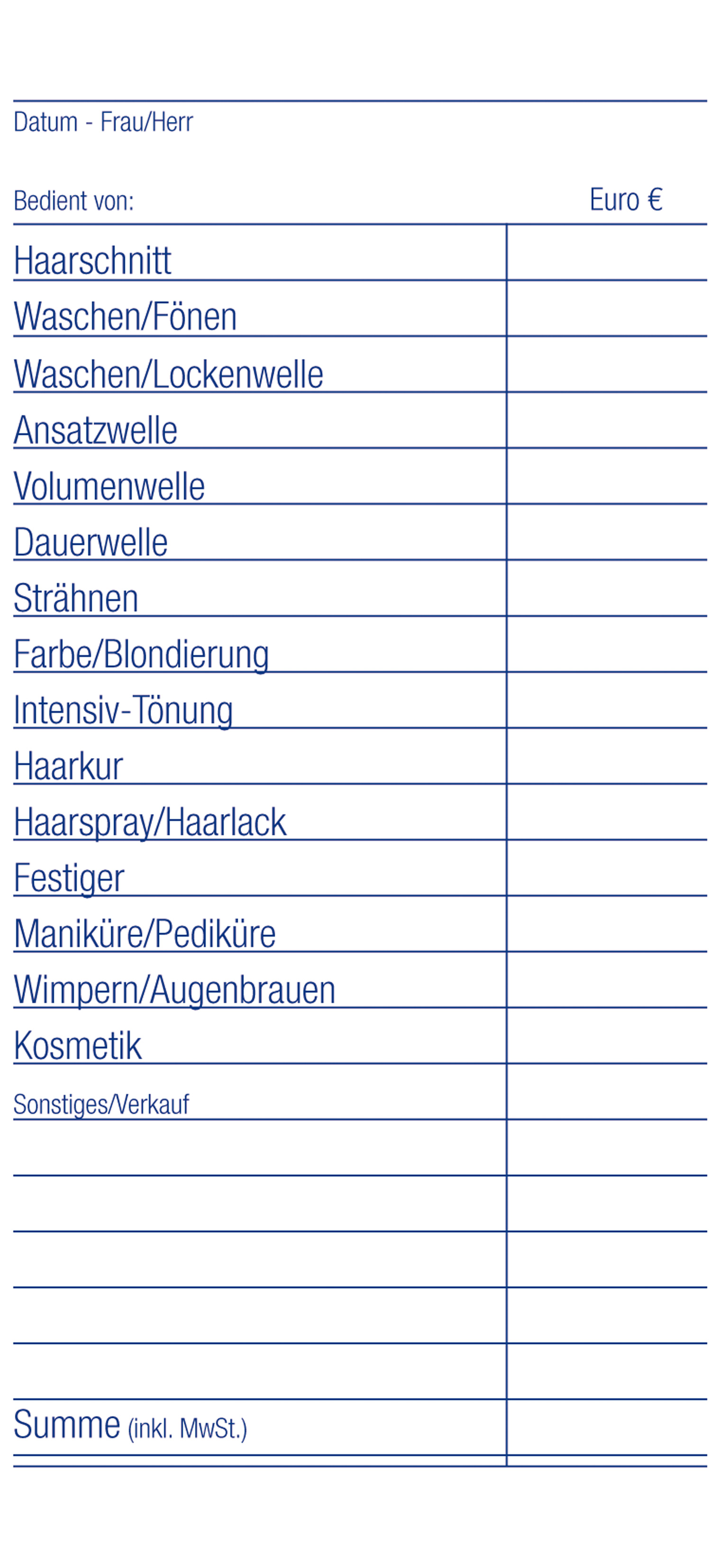 Bedienungsblöcke lose (40 Blatt)