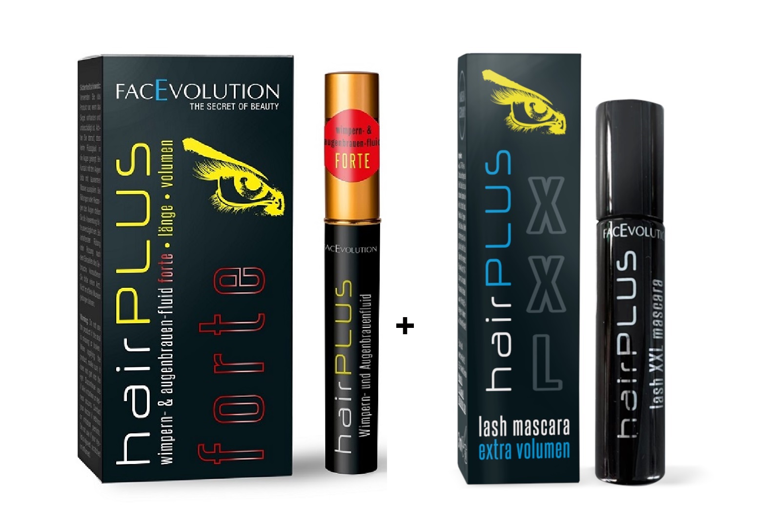 Hairplus Facevolution Forte Wimpernserum 4,5 ml SET+ XXL Lash Mascara extra Volumen 3 ml GRATIS